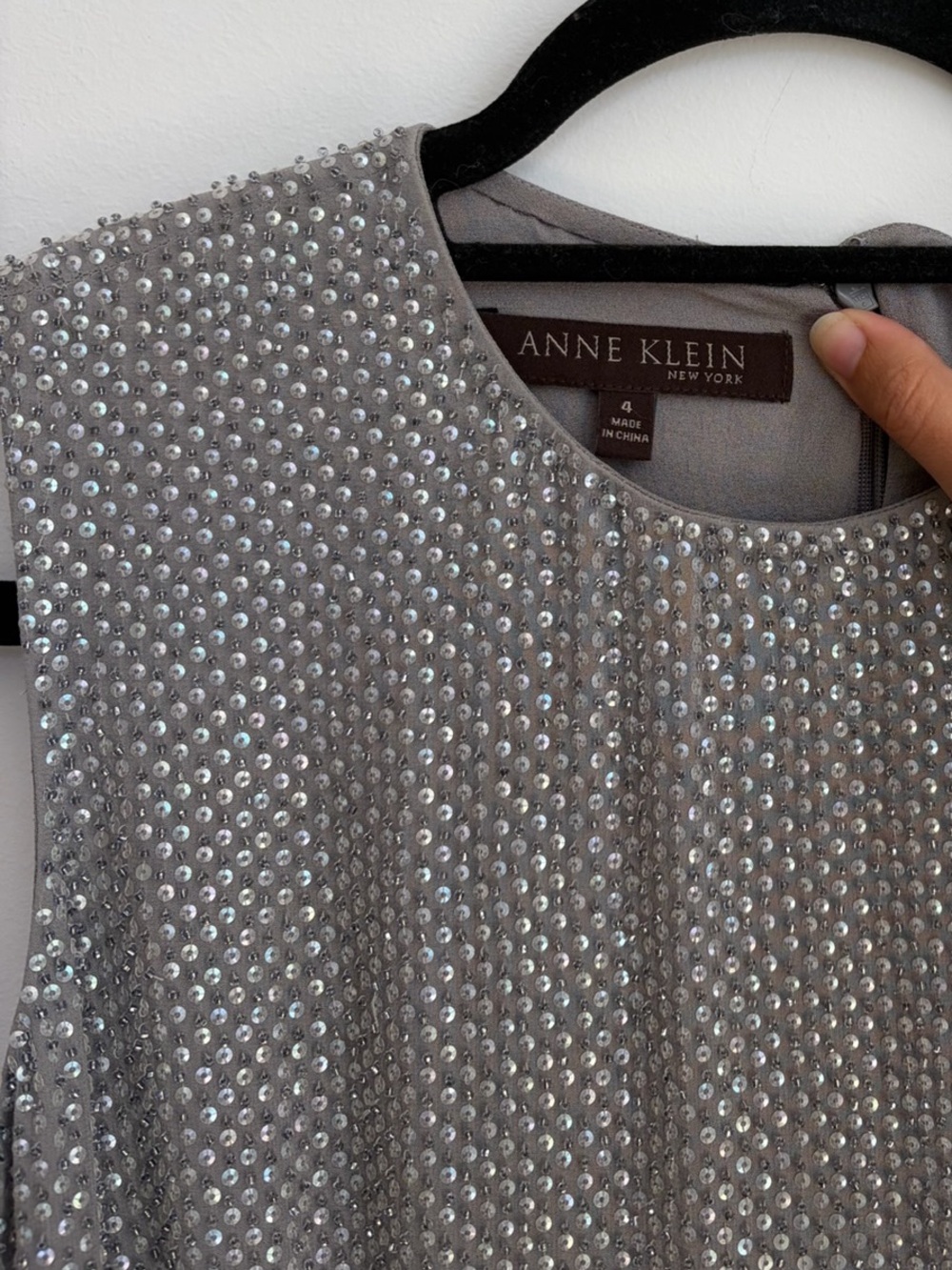Vintage Anne Klein 100% Silk Rhinestone Mini Shift Dress - Picture 3 of 5
